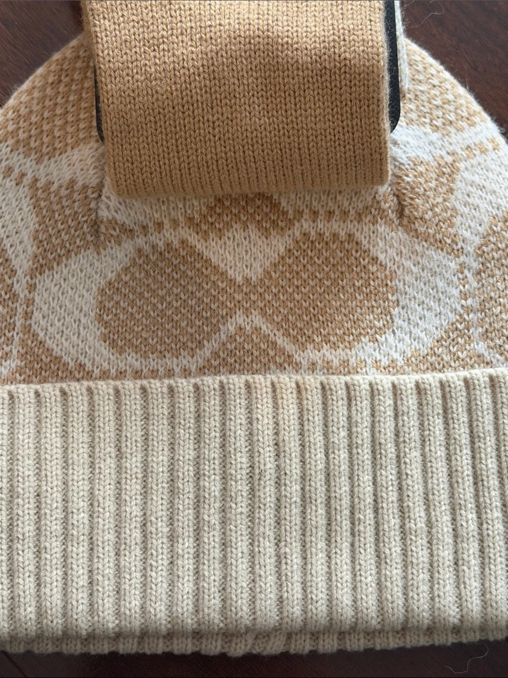 NWT - Coach Wool Tan & Beige Hat and Gloves Set